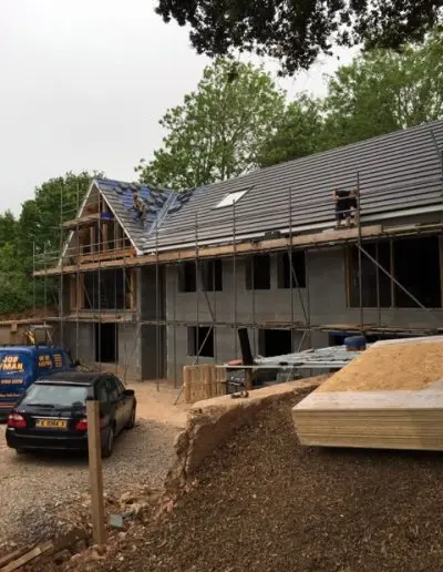 Building construction site. New roof.